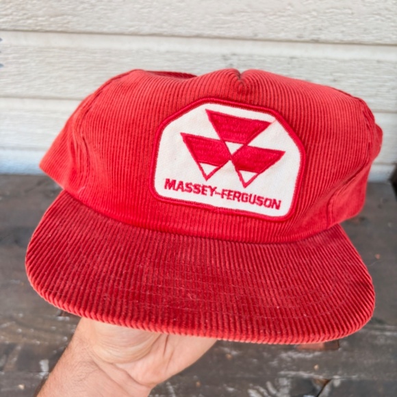 Vintage MASSEY FERGUSSON trucker hat corduroy red PATCH snapback - Picture 2 of 5